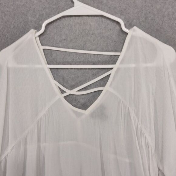 NWT a.n.a. A New Approach Blouse Wmn Size XS Boho White Floral Flowy Top Peasant - Picture 2 of 10